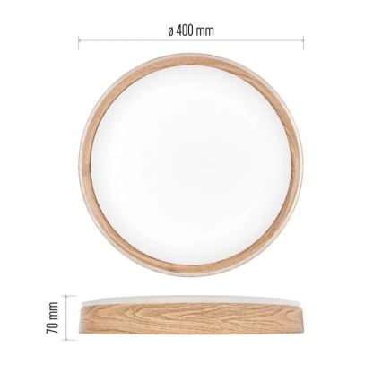 ILVI dimmbare LED-Deckenleuchte, 30 W, 230 V, 2700–6500 K, Ø 40 cm, Holzdekor, inkl. Fernbedienung