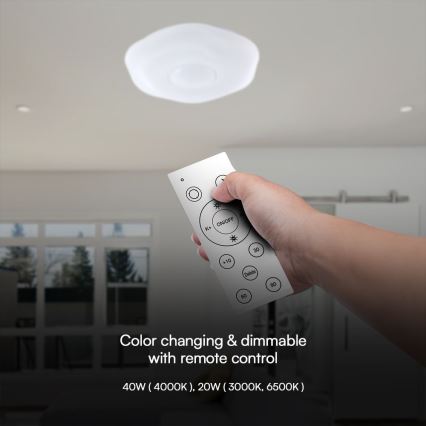 LED dimmbare Deckenleuchte LED/40W/230V 3000-6500K 40 cm weiß + Fernbedienung