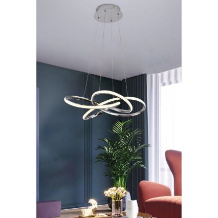 LED dimmbare Hängeleuchte an Seil LED/65W/230V 3000-6500K Ø 48 cm grau + Fernbedienung