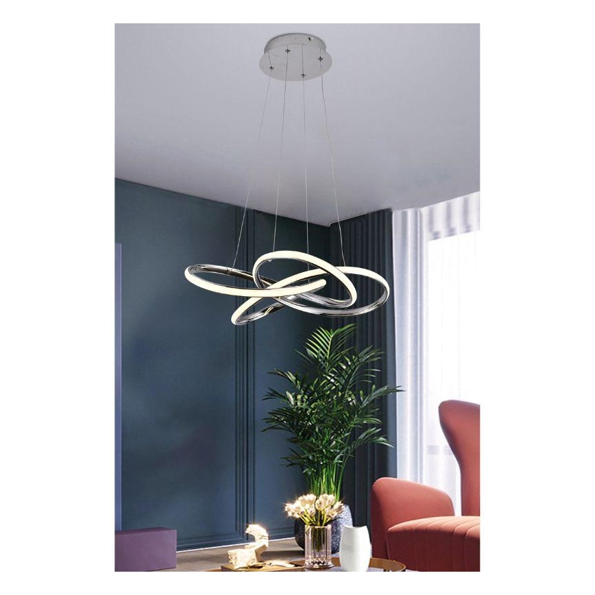 LED dimmbare Hängeleuchte an Seil LED/65W/230V 3000-6500K Ø 48 cm grau + Fernbedienung