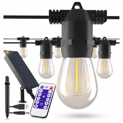 Dimmbare LED-Solar-Dekorations-Lichterkette 20xE27/0,3W/3/5V USB 2400 mAh 20,62 m IP65 schwarz + Fernbedienung