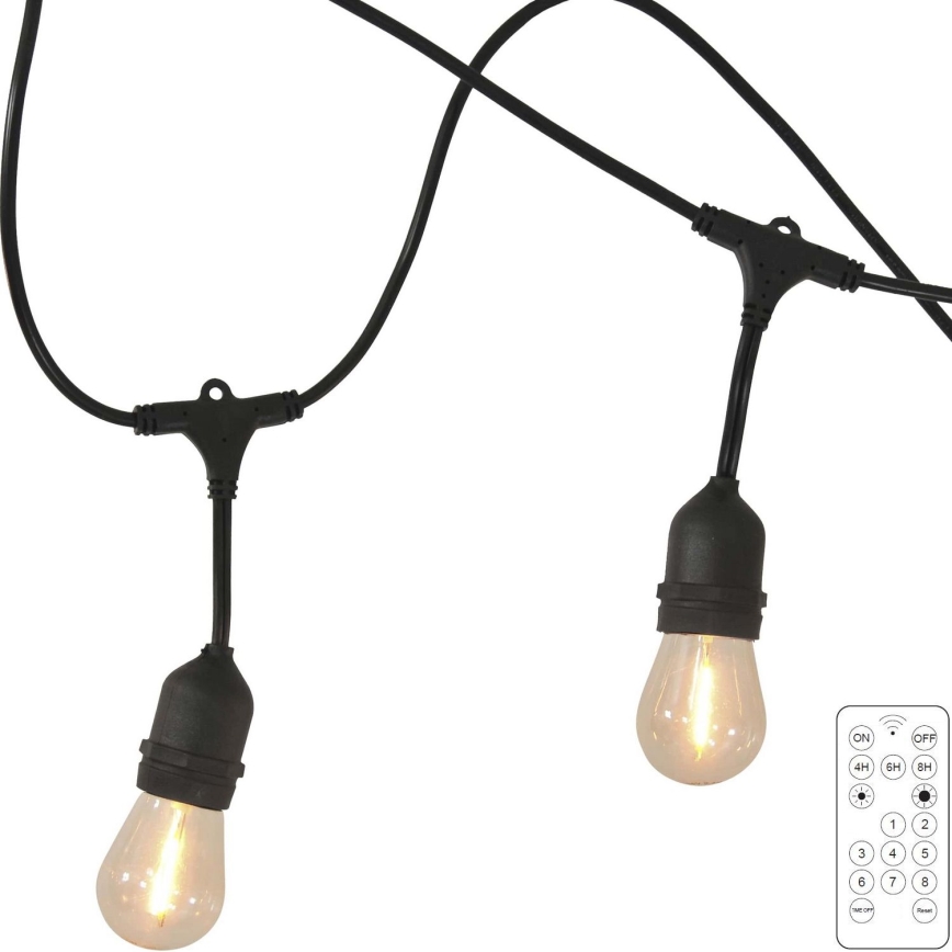 LED dimmbare solarbetriebene Außenlichterkette PARTY 10xE27/3,7V 1800 mAh 10 m IP44 + Fernbedienung