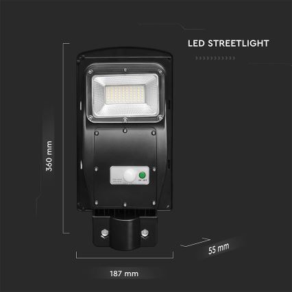 LED dimmbare Solar-Straßenleuchte mit Bewegungs- und Dämmerungssensor LED/6W/3,2V 6000K IP65 5000 mAh schwarz + Fernbedienung