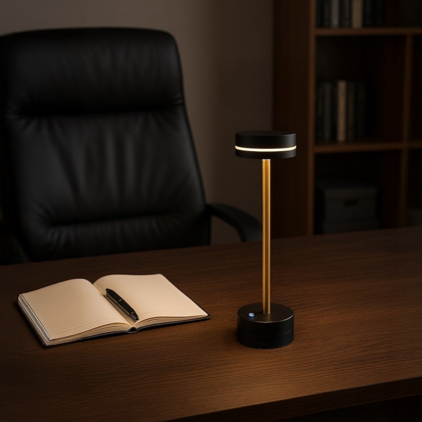 LED-dimmbare, wiederaufladbare Tischlampe SAM LED/5W/5V 3600 mAh schwarz/gold