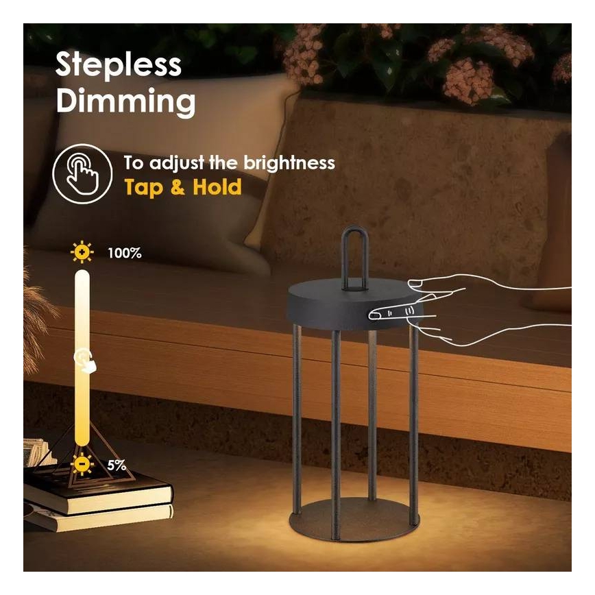 Dimmbare, wiederaufladbare Touch-Außen-Tischlampe GENTLE LED/1,5W/3,7V 3000 mAh IP44 schwarz