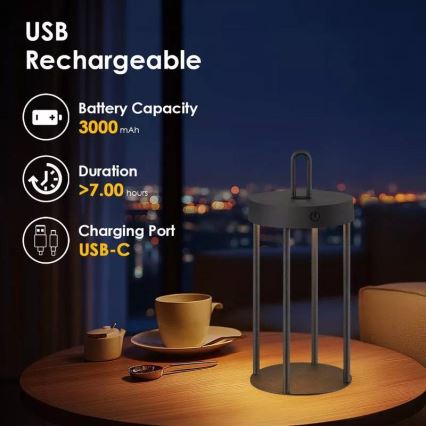 Dimmbare, wiederaufladbare Touch-Außen-Tischlampe GENTLE LED/1,5W/3,7V 3000 mAh IP44 schwarz