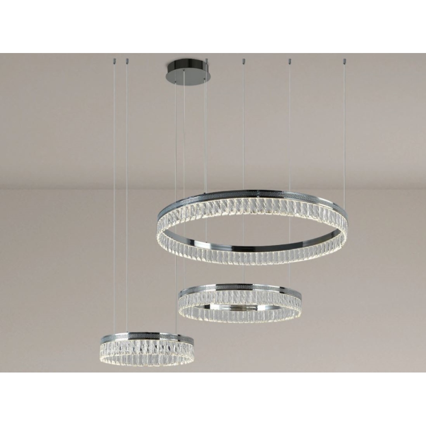 LED-dimmbarer Kristall-Pendelleuchter an Stahlseil THALIA LED/120W/230V 3000-6000K + Fernbedienung