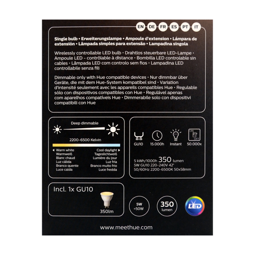 LED-Dimmer-Glühlampe Philips Hue WHITE AMBIANCE 1xGU10/4,3W/230V 2200-6500K