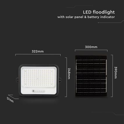 Proiettore solare LED dimmerabile 300W/3,2V 2000-8000K IP65 15000 mAh nero + telecomando