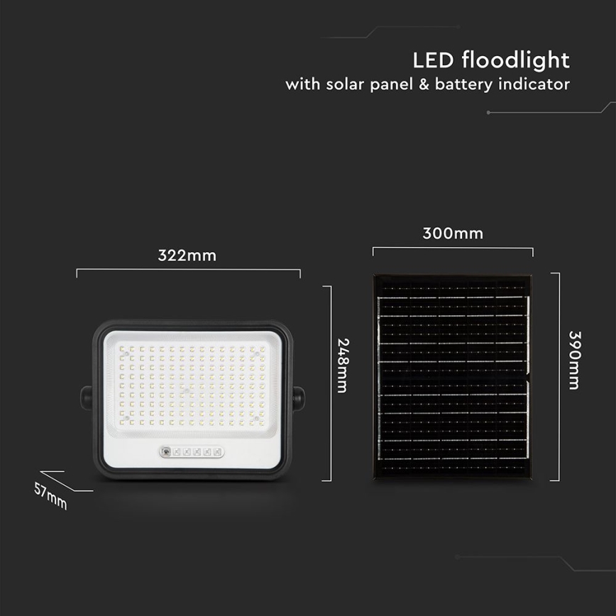 Proiettore solare LED dimmerabile 300W/3,2V 2000-8000K IP65 15000 mAh nero + telecomando