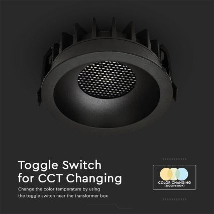LED Einbauleuchte LED/12W/230V 3000/4000/6400K Ø 8,6 cm Schwarz