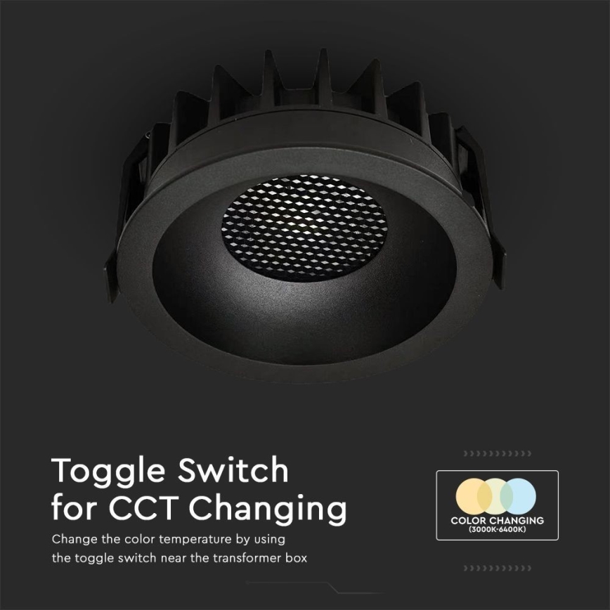 LED Einbauleuchte LED/12W/230V 3000/4000/6400K Ø 8,6 cm Schwarz