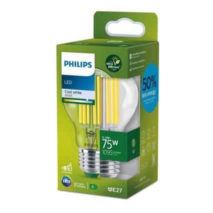 LED-Filamentlampe Philips A60 E27/5,2W/230V 4000K