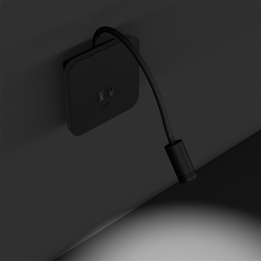 LED Flexibler Wandleuchte BASE 1xLED/8W+1xLED/2W/230V schwarz/silber