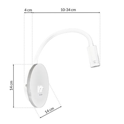 LED Flexibles Wandleuchte mit USB BASE 1xLED/8W+1xLED/2W/230V Weiß/Silber