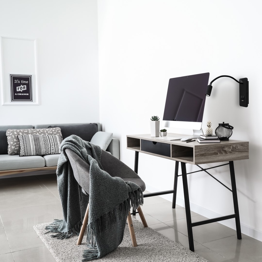 LED Flexibles Wandleuchte mit USB BASE 1xLED/8W+1xLED/2W/230V schwarz