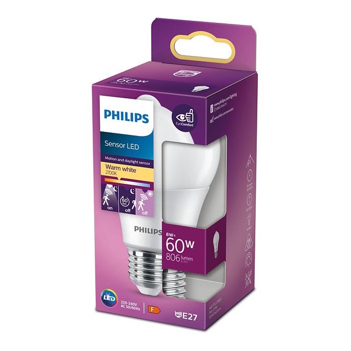 LED-Glühbirne mit Sensor Philips A60 E27/8W/230V 2700K