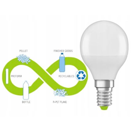 LED-Glühbirne aus recyceltem Kunststoff P45 E14/4,9W/230V 4000K - Osram