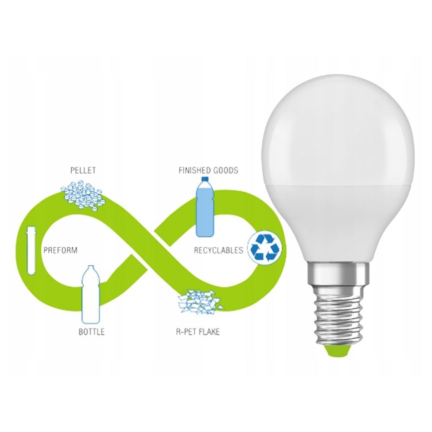 LED-Glühbirne aus recyceltem Kunststoff P45 E14/4,9W/230V 4000K - Osram