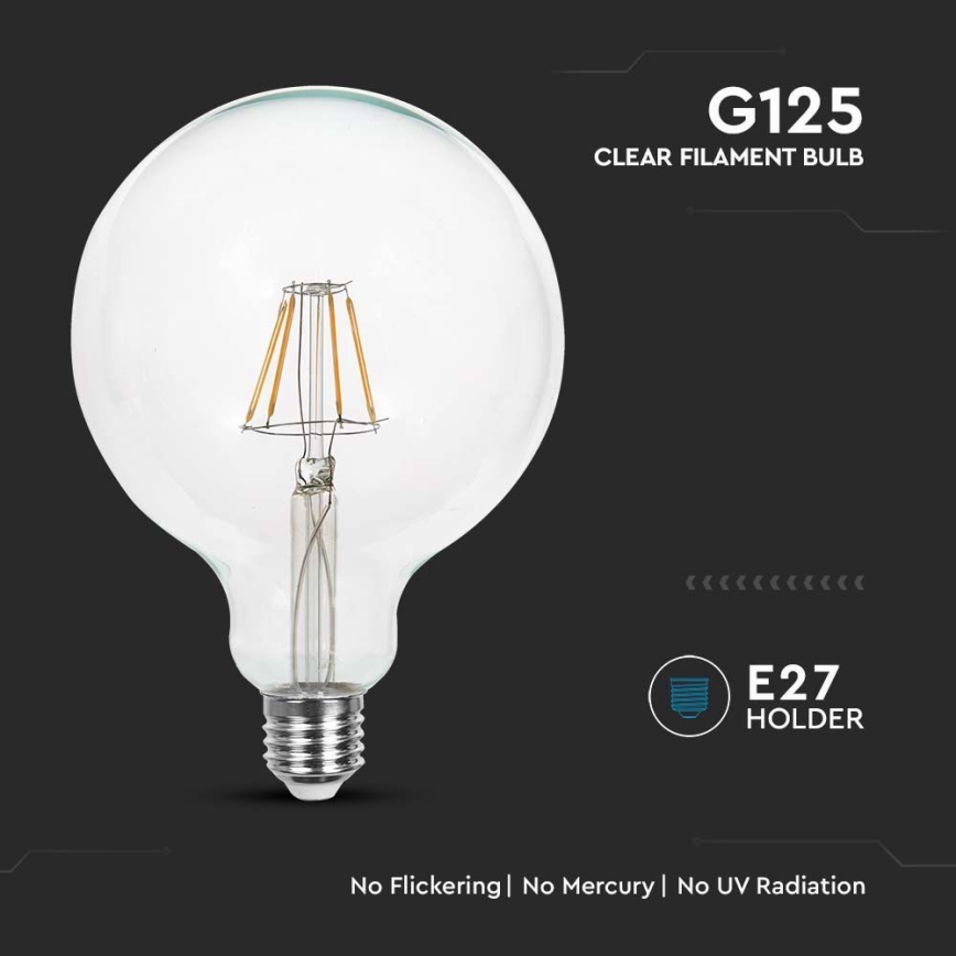 LED-Glühlampe FILAMENT G125 E27/6W/230V 3000K