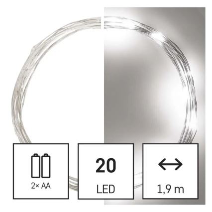 LED  guirlande 20xLED/2xAA 2,4m blanc froid