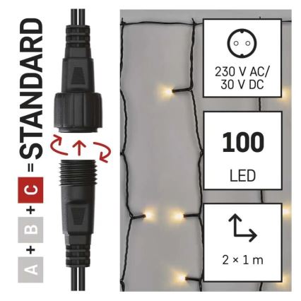 LED Guirlande de Noël d'extérieur 100xLED/1x2m IP44 blanc chaud