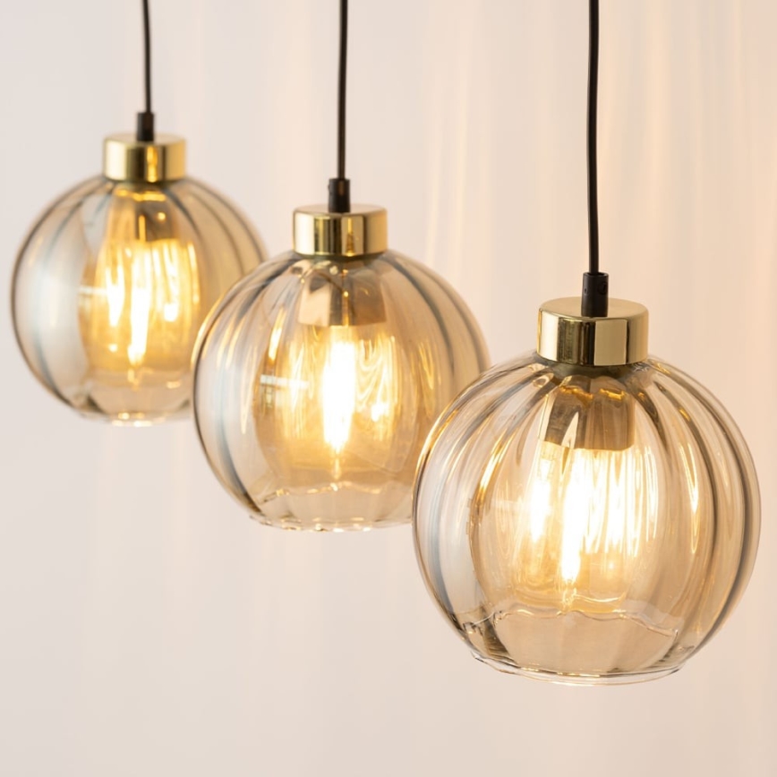 LED-Hängeleuchte an Kabel DEVI 3xE27/15W/230V schwarz/rauchbeige
