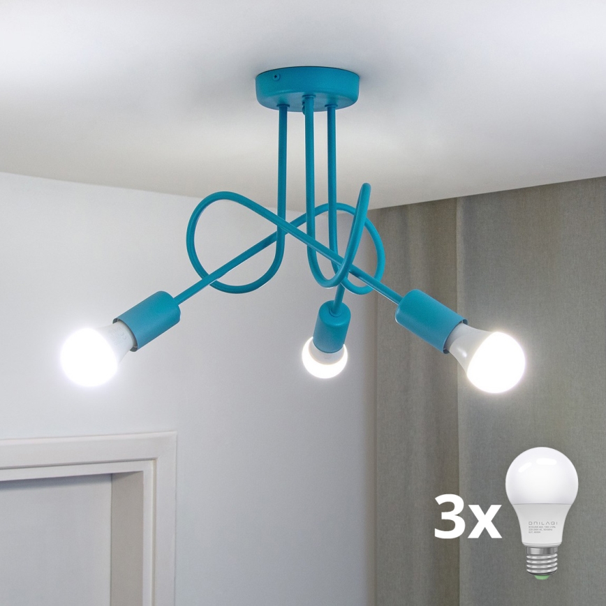 LED Kinder-Aufputz-Deckenleuchte OXFORD 3xE27/15W/230V blau