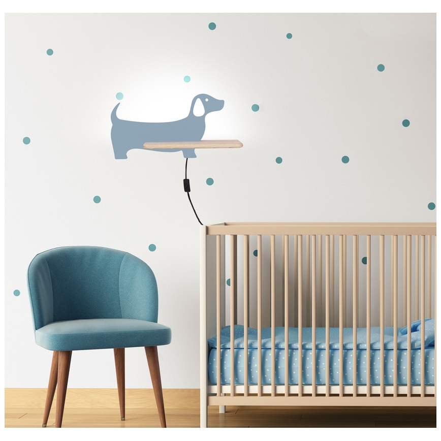 LED Kinder-Wandleuchte mit Ablage DOG LED/5W/230V blau/Holz,