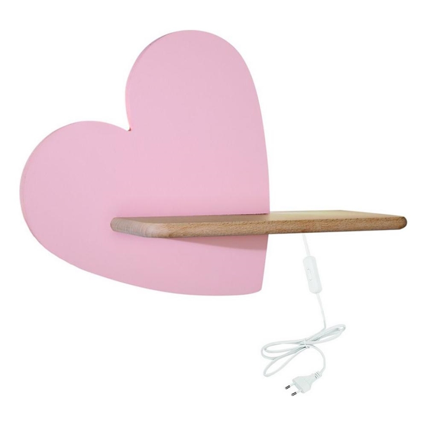 LED-Kinder-Wandleuchte mit Ablage HEART LED/5W/230V rosa/Holz