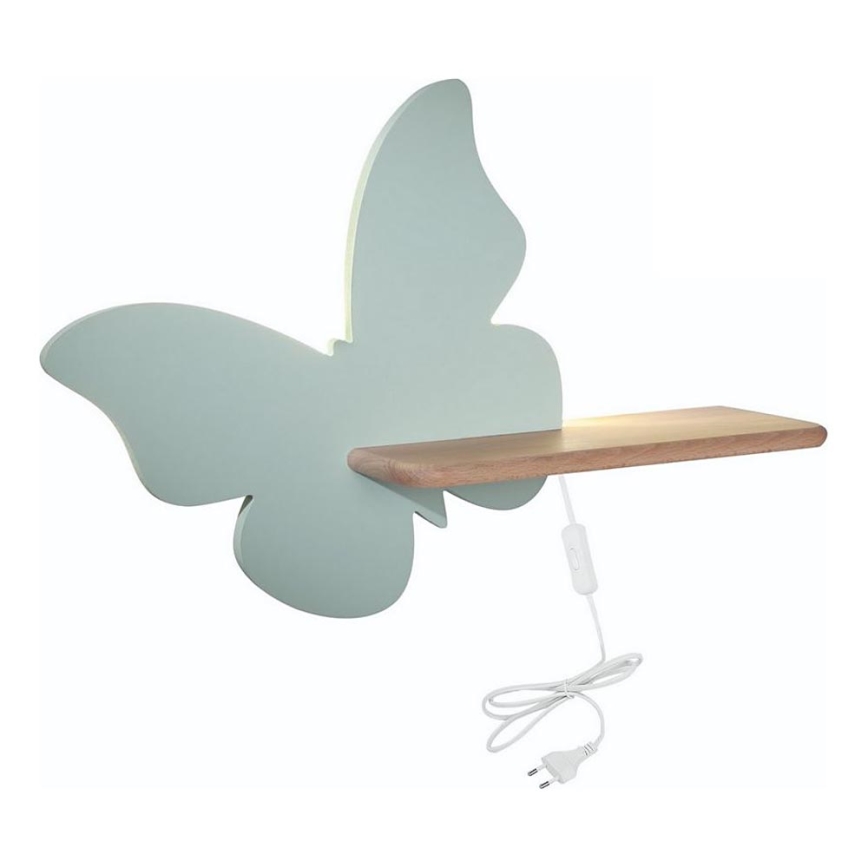 LED-Kinder-Wandleuchte mit Ablage SCHMETTERLING LED/5W/230V grün/Holz