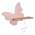 LED-Kinder-Wandleuchte mit Ablage SCHMETTERLING LED/5W/230V rosa/Holz