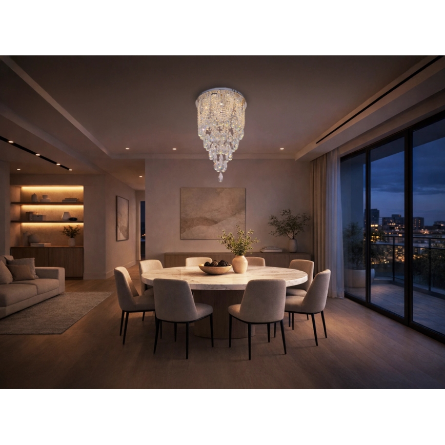 LED-Kristall-Deckenleuchte MAJURO LED/30W/230V Ø 40 cm Hochglanz-Chrom + Fernbedienung