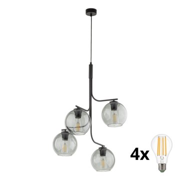 LED-Kronleuchter mit Stahlseil CESAR 4xE27/15W/230V schwarz/rauchgrau
