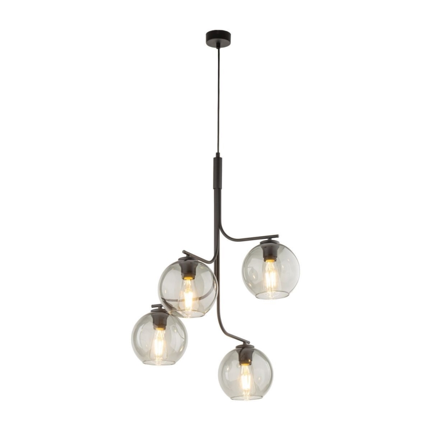LED-Kronleuchter mit Stahlseil CESAR 4xE27/15W/230V schwarz/rauchgrau