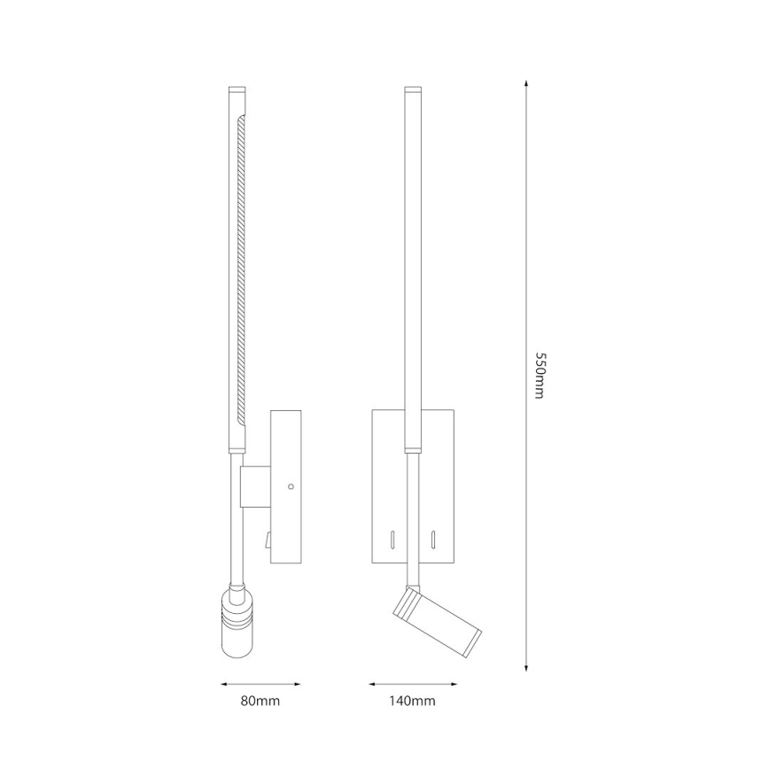 LED Lampada da parete TORCH LED/6W/230V + LED/3W nera