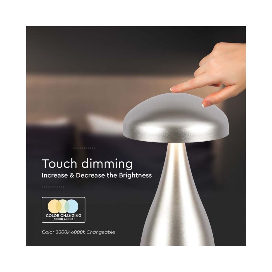 LED Lampada da tavolo touch ricaricabile e dimmerabile LED/1W/5V 3000-6000K 1800 mAh argento