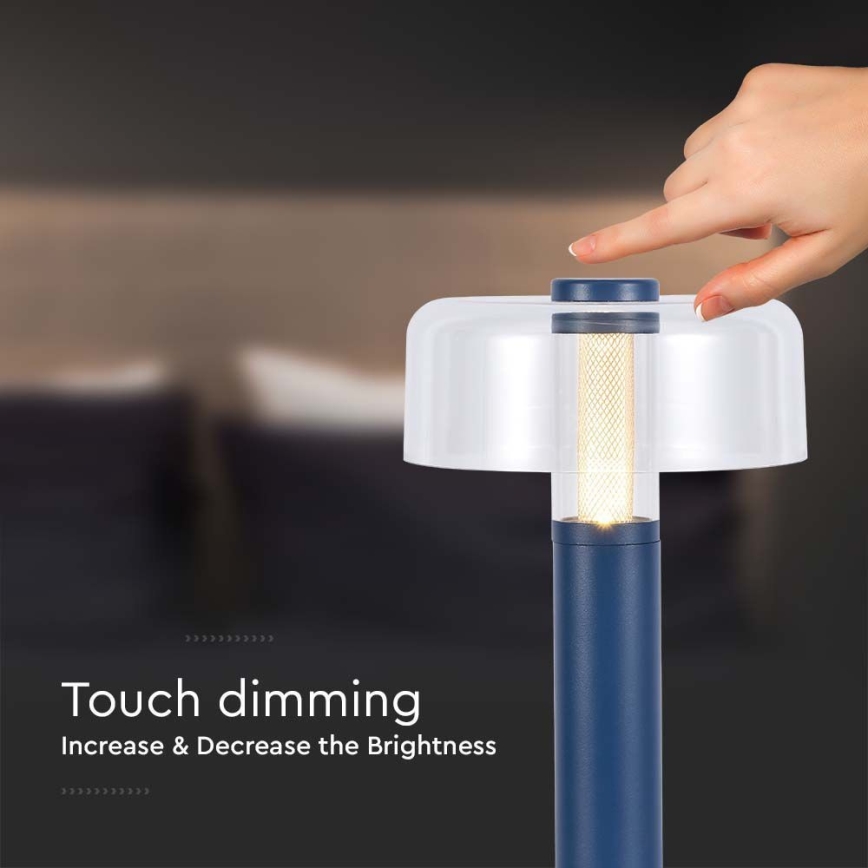 LED Lampada da tavolo touch ricaricabile e dimmerabile LED/1W/5V 3000K 1800 mAh blu
