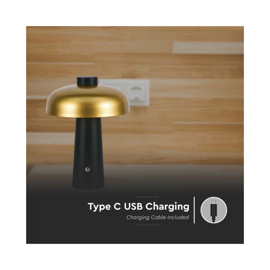 LED Lampada da tavolo touch ricaricabile e dimmerabile LED/3W/5V 3000-6000K 1800 mAh nero/oro