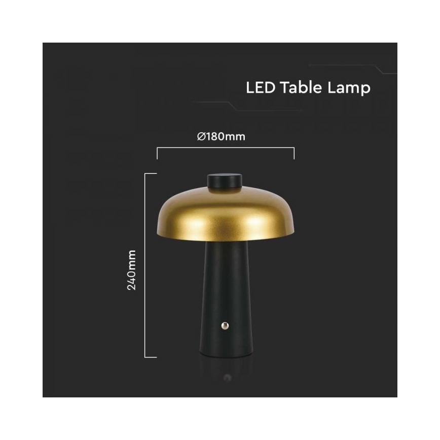 LED Lampada da tavolo touch ricaricabile e dimmerabile LED/3W/5V 3000-6000K 1800 mAh nero/oro