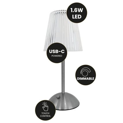 LED Lampada da tavolo ricaricabile touch dimmerabile ELBA LED/1,6W/800 mAh cromo opaco/limpido