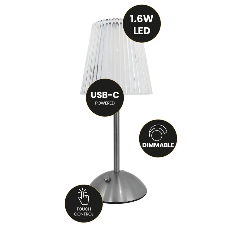 LED Lampada da tavolo ricaricabile touch dimmerabile ELBA LED/1,6W/800 mAh cromo opaco/limpido