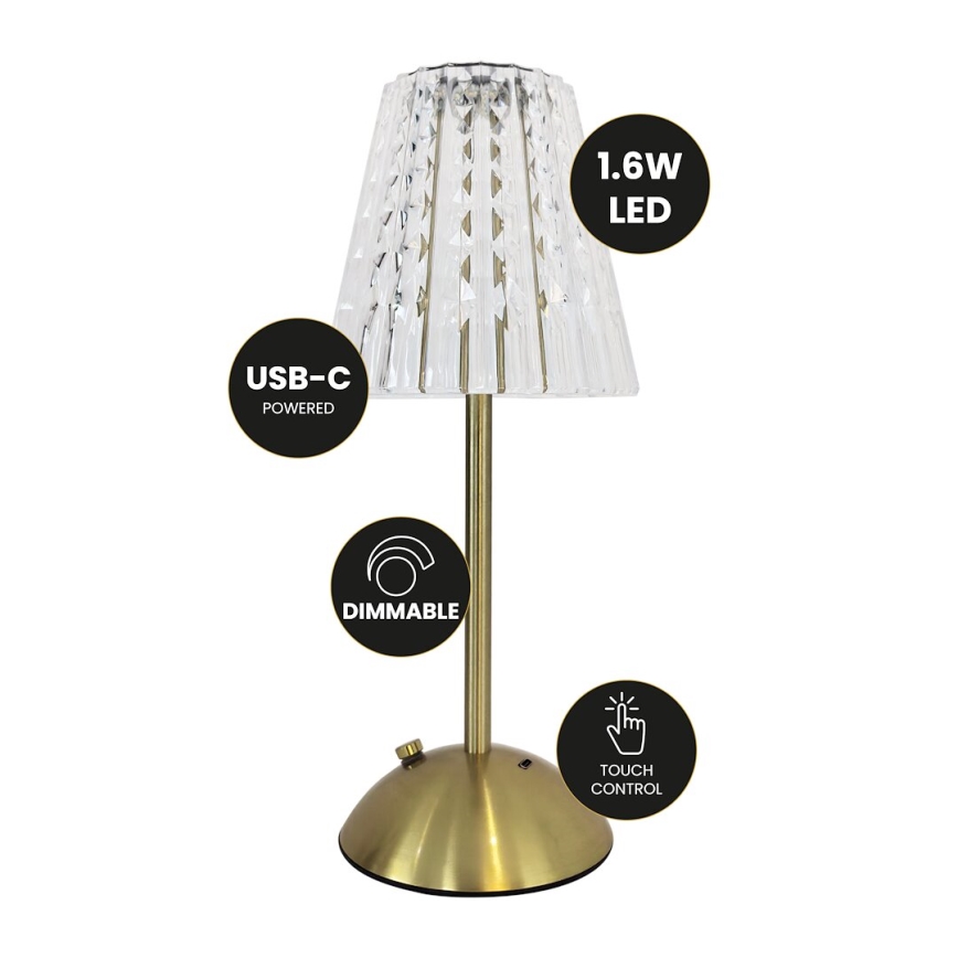 LED Lampada da tavolo ricaricabile touch dimmerabile ELBA LED/1,6W/800 mAh 3000/4000/6000K oro/limpido