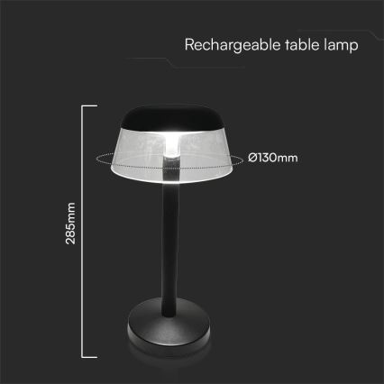 LED Lampada da tavolo touch ricaricabile e dimmerabile LED/3W/5V 3000-6000K 1800 mAh nero