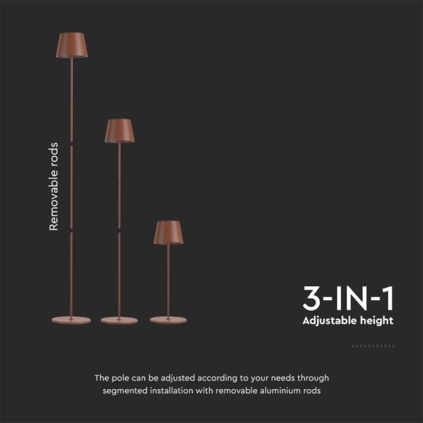 LED Lampada da terra ricaricabile e dimmerabile 3in1 LED/4W/5V 4400 mAh 3000K IP54 marrone