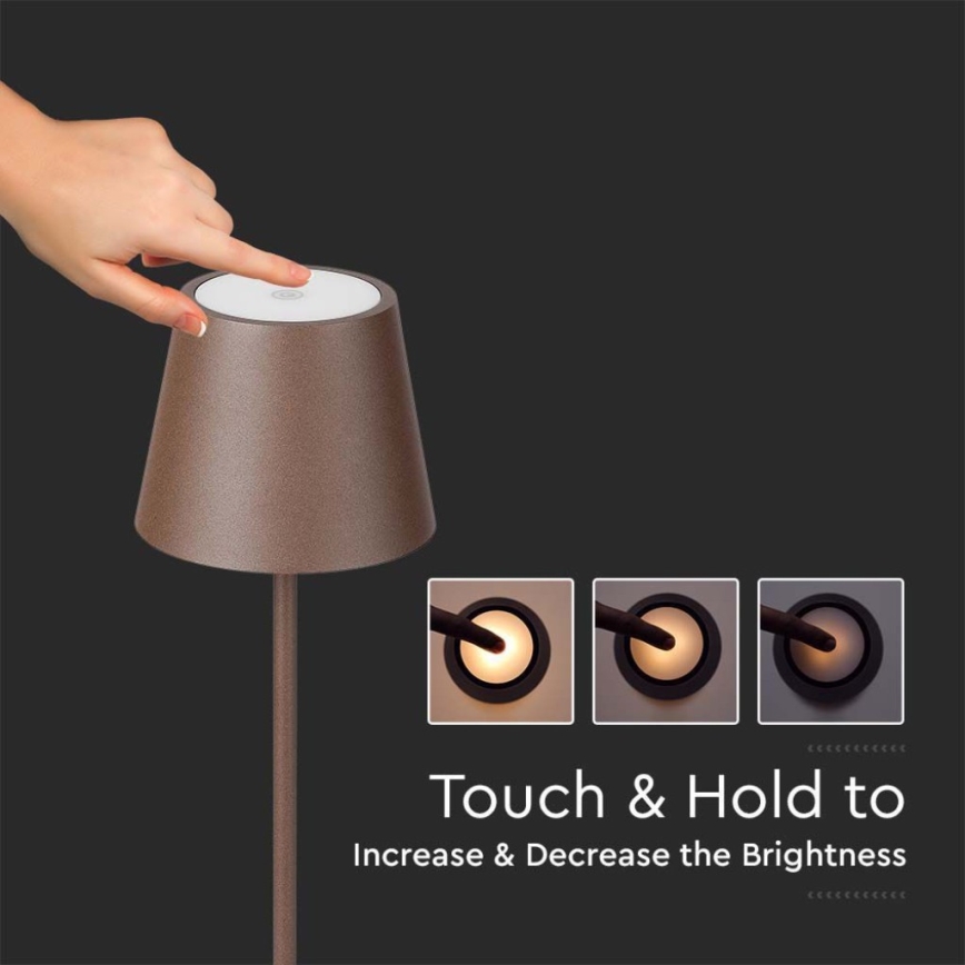 LED Lampada da terra ricaricabile e dimmerabile 3in1 LED/4W/5V 4400 mAh 3000K IP54 marrone