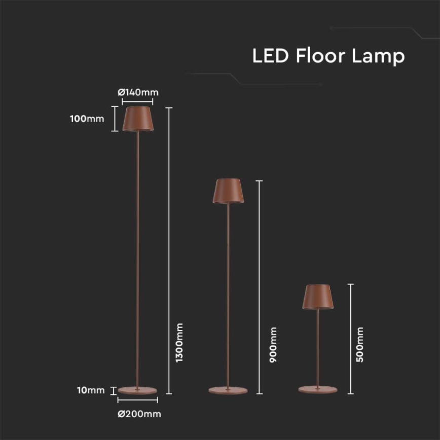 LED Lampada da terra ricaricabile e dimmerabile 3in1 LED/4W/5V 4400 mAh 3000K IP54 marrone