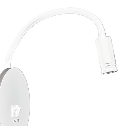 LED Lampada flessibile da parete con base USB 1xLED/8W+1xLED/2W/230V bianco/argento
