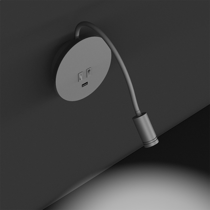 LED Lampada flessibile da parete con base USB 1xLED/8W+1xLED/2W/230V bianco/argento