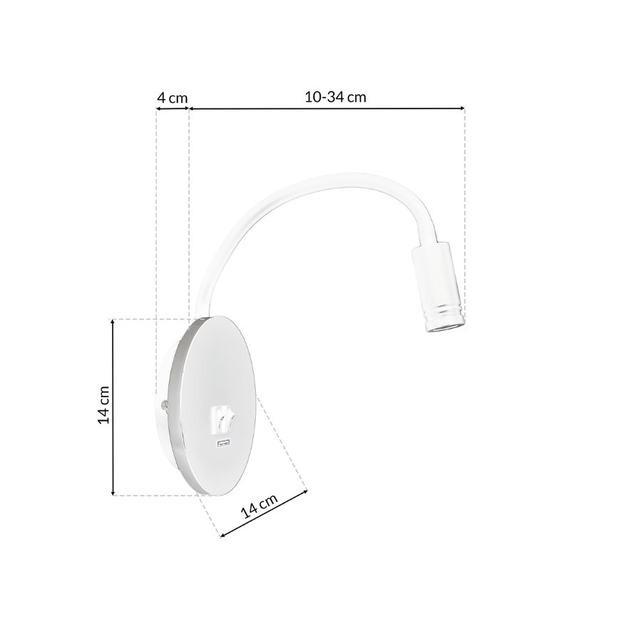 LED Lampada flessibile da parete con base USB 1xLED/8W+1xLED/2W/230V bianco/argento